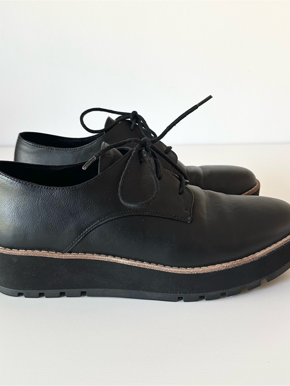 Eileen Fisher Black Leather Platform Oxfords Lug Sole Derby Size 8